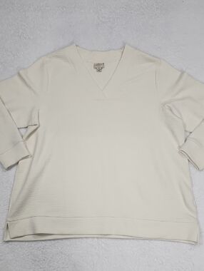 St. John's Bay Long Sleeve Waffle Knit V-Neck Cream Top